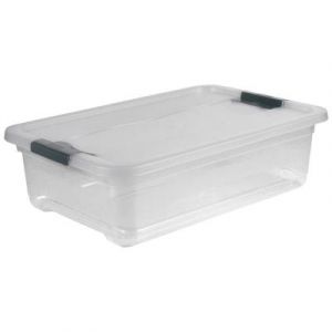 Keeeper Boîte de Rangement avec Couvercle et Fermeture Coulissante, 28 L, Transparent, Crystal Grey