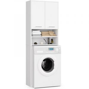 Colonne salle de bains Akord fin Blanche 64 cm 2 portes façade Blanche 4 étagères 64x30x180 cm
