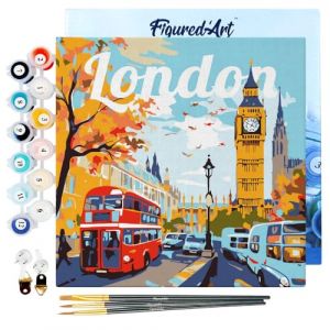 Figured'Art Mini Peinture par Numéro Adulte 20x20cm avec cadre Big Ben Londres - Petit Format Kit de Loisir Créatif DIY Numéro d'Art Complet
