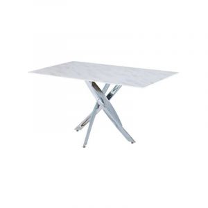 Table à manger jessica xxl verre effet marbré blanc 180x90cm