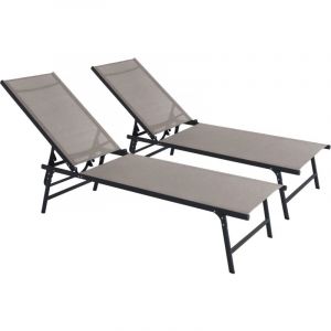 Habitat et Jardin Lot de 2 bains de soleil en m&eacute;tal "Sublima" - 180 x 54 x 104 cm - Taupe