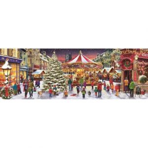 Clementoni Puzzle 1000 pièces panoramique : Le Village de noël