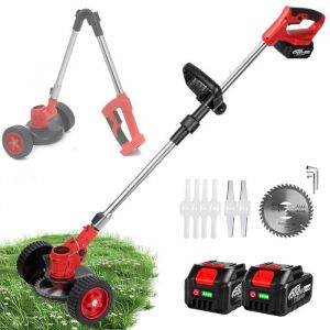 ONEVAN Désherbeur électrique sans fil Coupe-gazon + Roue + 2 Batteries
