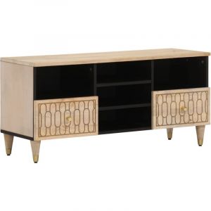 VidaXL Meuble TV 100x33x46 cm bois massif de manguier, support TV, armoire média, armoire hifi, unité TV, meuble multimédia, meuble latéral, buffet