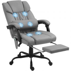 Fauteuil de bureau massant avec repose-pied Vinsetto hauteur réglable, dossier inclinable, télécommande filaire, pivotant à 360°