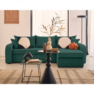 Valos - canap&eacute; d'angle r&eacute;versible - 4 places - convertible avec coffres - en velours c&ocirc;tel&eacute; - vert - Vert