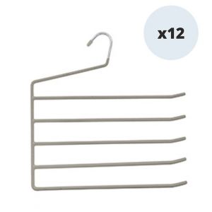 MSV Lot de 12 cintres en Acier plastifié antiglisse pour pantalon 5 barres