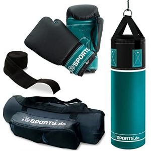 Image de ScSPORTS Set De Sacs De Boxe ? Gants, Bandages, Ceinture En Nylon, Sac, Env. 5,5 Kg, Pvc, Bleu P&eacute;trole/Noir ?Set De Sacs De Frappe