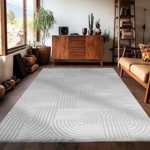 Carpetsale24 Tapis de Salon &agrave; Poils Courts Gris 160x230 cm design scandinave avec effet 3D Tapis doux pour salon ou chambre