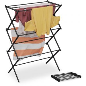 Relaxdays Séchoir à Linge Pliable, 104x73x38 cm, 11 Barres, étendoir Extensible en métal, intérieur, Noir