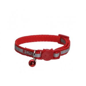 MON AMI LUKI - COLLIER REFLECTIF + GRELOT - ROUGE - CHAT - 13X1CM