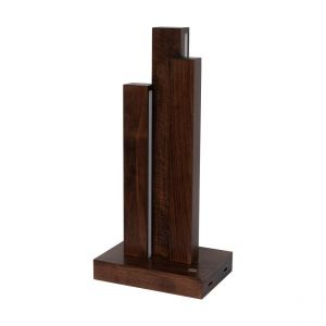 Manhattan Lampe de Table LED 24V Intégrée Bois de Hêtre couleur Noyer Câble en Tissu Noir avec Variateur Tactile