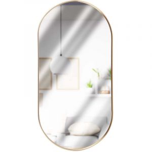 Image de Peragashop - Elegant miroir mural ovale avec cadre en metal dore suspension flexible