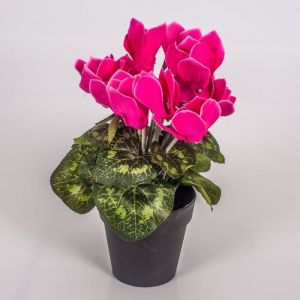 Cyclamen artificiel en pot, rose fuchsia, 12 fleurs, 25 cm - Plante artificielle en pot - Fleur artificielle - artplants