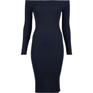 Urban classics Robe mi-longue de - Robe Côtelée Manches Longues - XS à L - pour Femme - noir