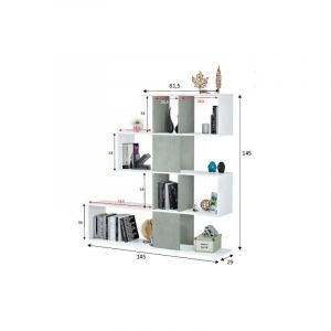 Fores - tagère murale Zig Zag. 145 cm (largeur) x 145 cm (hauteur) x 28 cm (profondeur) - Artik Blanc - Ciment