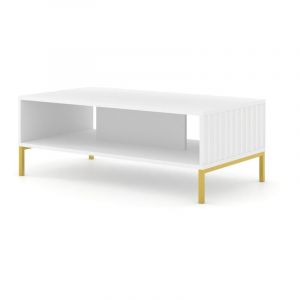 Table basse avec structure dorée "Wave" - Blanc mat - L 90 x l 60 cm