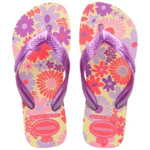Havaianas Kids Flores, Tongs, Confortables, Durables et Amusantes, Semelle avec Motif Floral, Lanières Métallisées et Semelle Antidérapante, Filles