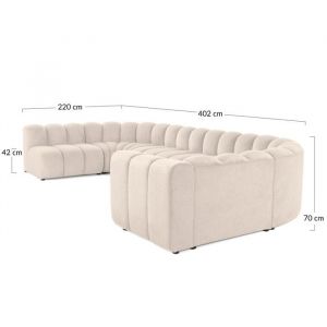 Canapé modulable 7 places angle gauche en tissu texturé rose