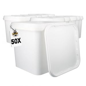 Fixedbyu - 50 seaux en plastique avec couvercle, pp, rectangulaire, blanc, qualité alimentaire 5,4 l