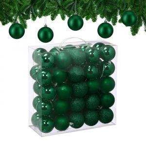 Relaxdays Boule de Noël lot pratique de 50 en plastique robuste pour le sapin diamètre : 6 cm vert foncé