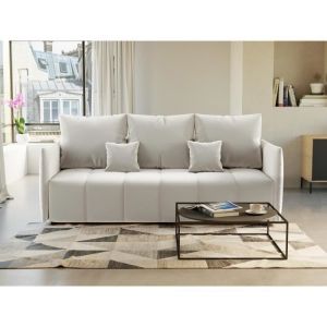 Canapé droit convertible 3 places en velours beige