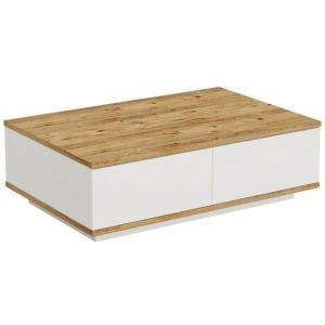 Table basse Dnastasi, Table basse, Porte-revues pour canapé, Etagère de salon, 90x60h29 cm, Chêne et Blanc - Dmora