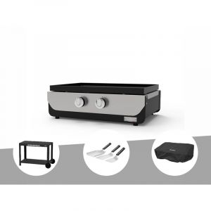 Le Marquier Plancha ORIGINAL Gaz 260 Duo + Desserte + Kit 3 spatules + Housse de protection