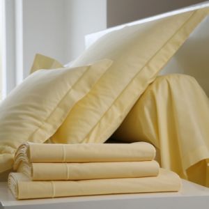 Blanc des vosges Uni 57 Fils Taie de Traversin - Coton - Jaune - 90x190 cm