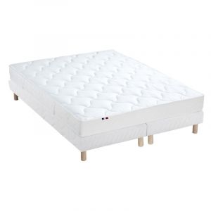 Ensemble Matelas 100% latex 3 zones ESSENTIEL + Sommier Fabriqué en France Dimensions 2x80 x 200 cm, Sommier Blanc