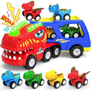Jouet - Marsee - Camion Dinosaure Pour Enfants - Lumière Et Son - 4 Petites Voitures Dinosaures
