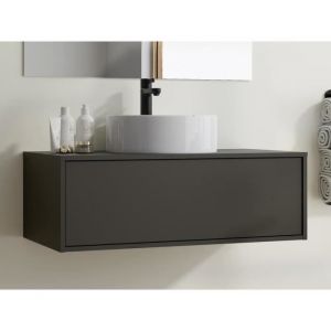Meuble de salle de bain suspendu gris anthracite avec simple vasque ronde - 94 cm - teana ii