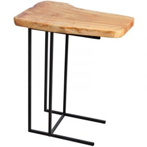 Image de Aubry Gaspard Table d'appoint en bois brut et métal noir 50 x 35 x 59 cm