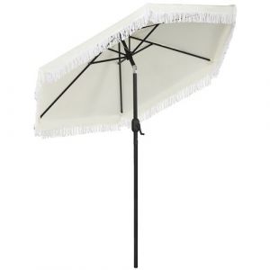 Outsunny Parasol inclinable de jardin Ø 225 cm style bohème à franges crème