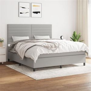 VidaXL Sommier à Lattes de Lit avec Matelas, Lit Rembourré, Lit Double, Lit Adulte de Chambre à Coucher Intérieur, Moderne, Gris Clair 160x200cm Tissu