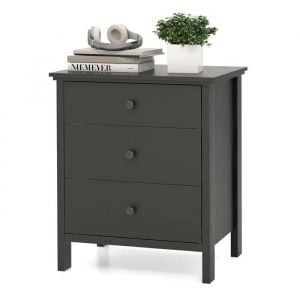 Costway Table De Chevet Avec 3 Tiroirs, Table De Nuit Moderne Pour Chambre À Coucher, Salon, Bureau, 56 X 45 X 66 Cm, Noir