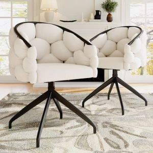 Lot de 2 Chaises de salle à manger rembourrées en velours - REDOM - Rotative à 360° Avec Dossier - Beige