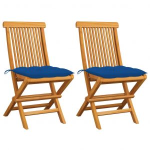 VidaXL Chaises de jardin avec coussins bleu 2 pcs Bois de teck massif