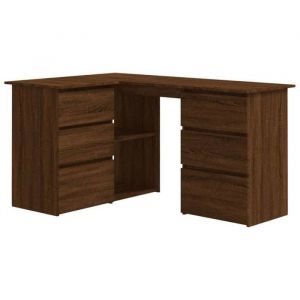 Bureau table poste de travail meuble d'ordinateur informatique étude d'angle chêne 145 x 100 x 76 cm bois d'ingénierie brun