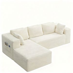 Canapé d'angle en L Modulable Bealife Coussins en Velours Côtelé Sans Installation pour Salon Bureau Chambre Coin Lecture Beige