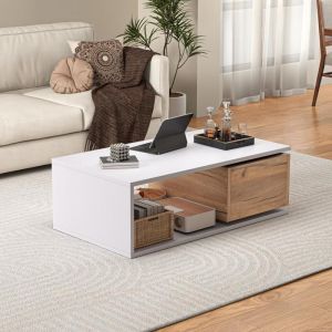 Table basse blanc - table basse rotative avec 1 tiroir - 90x50x30 cm