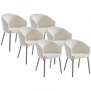 Pascal Morabito Lot de 6 chaises avec accoudoirs en velours c&ocirc;tel&eacute; et m&eacute;tal - Cr&egrave;me - MORONI de