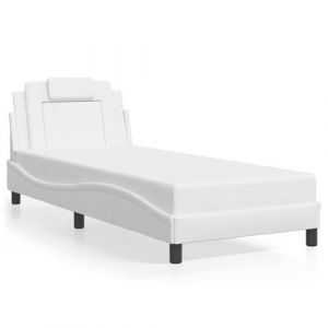 VidaXL Cadre de Lit avec Lumières LED, Lit Rembourré avec Coussin, Lit Simple, Lit Adulte Chambre, Moderne, Blanc 80x200 cm Similicuir