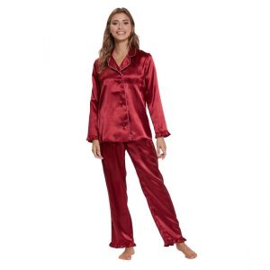 Pyjama chemise en satin &agrave; volants
