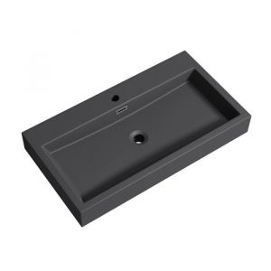 Mai & Mai Lavabo Suspendu Gris Noir Mat Vasque à Poser 76,5cm Lave Mains Rectangulaire avec Trop Plein Col06 76,5x42x10cm