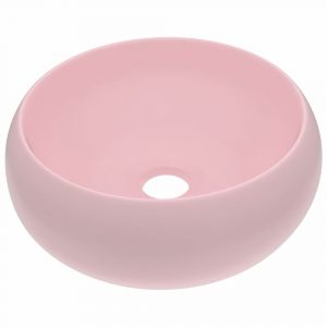 Lavabo rond de luxe vasque à poser de toilette lave-mains de salle de bain cuisine vestiaire maison intérieur 40 cm céramique rose mat 02_0002741
