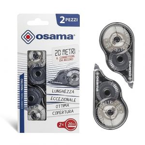 Osama - Correcteur Blanc à Ruban, 20 M, Kit 2 Pièces, Idéal pour Papeterie, Accessoire Bureau et Fourniture Scolaire - Effaceur pour Écrire sans Erreur avec Couverture Optimale, Longue Durée, Noir