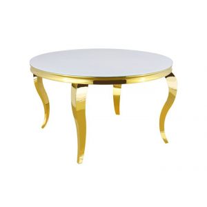 Homy France - Table à manger ronde baroque gold blanc ultra 130x75 cm