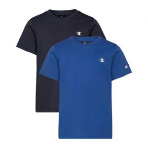 Champion Legacy Icons B-S/S 2p Crewneck T-Shirt, Bleu foncé/Bleu Marine, 11-12 Ans (Lot de 2) Garçon