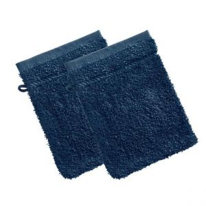 Lot de 2 gants de toilette Bleu marine en Coton CLAIRE